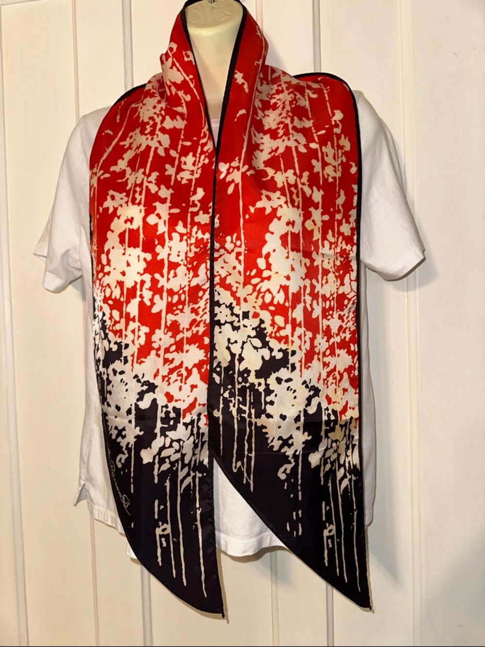 Vintage Mid Century St. Ramonse Red, Black & Cream Abstract Print Scarf